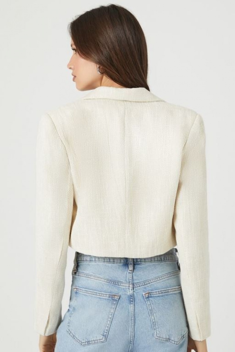 Blazer Forever 21 Cropped Open Front Tweed Mujer Creme | N0BPEsEX0lY