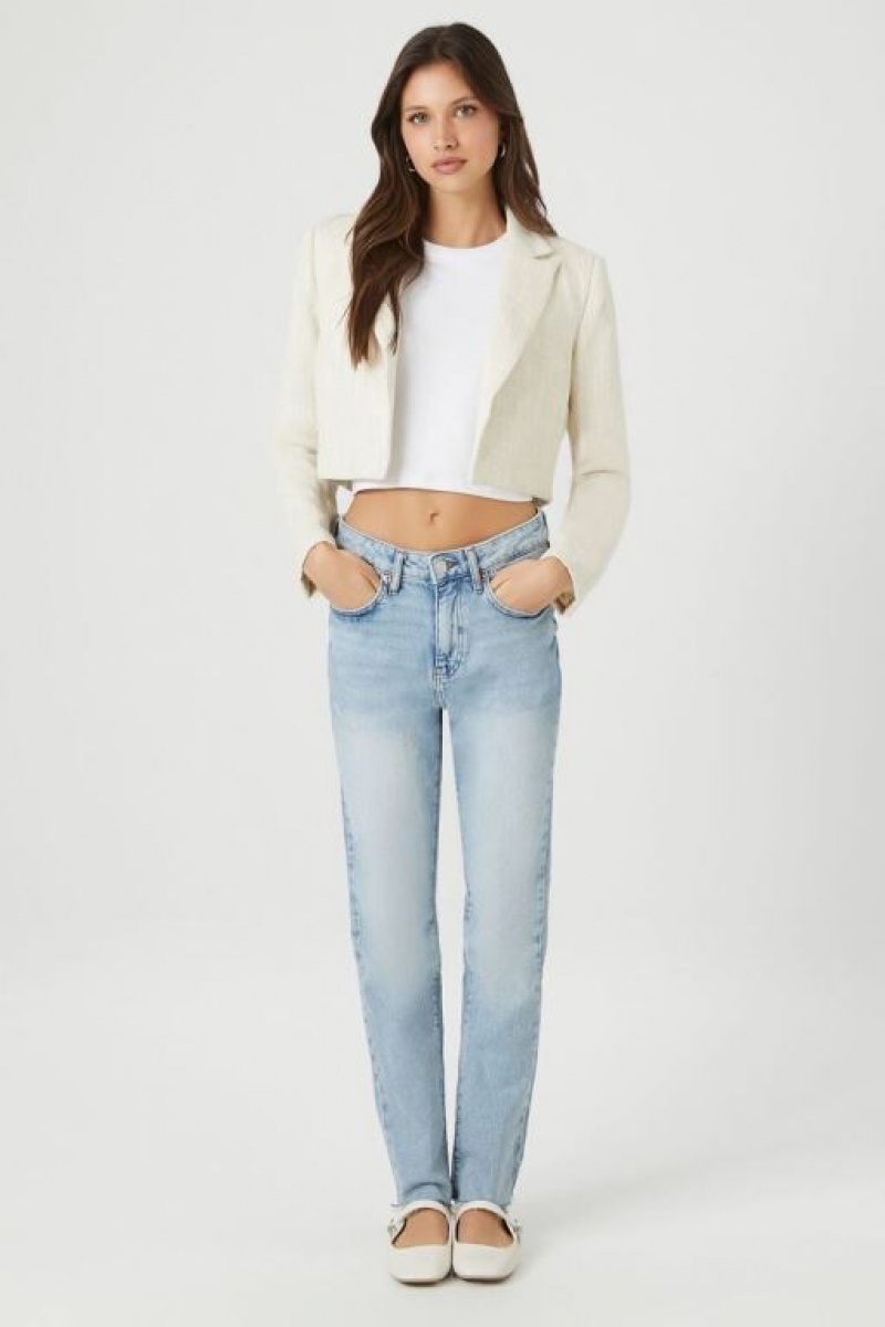 Blazer Forever 21 Cropped Open Front Tweed Mujer Creme | N0BPEsEX0lY