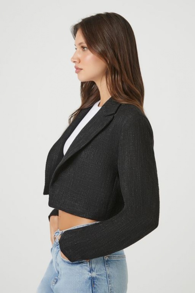 Blazer Forever 21 Cropped Open Front Tweed Mujer Negras | GVSqVWEUcnv