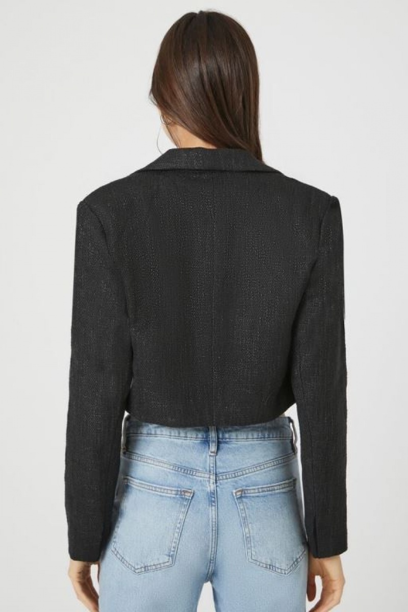 Blazer Forever 21 Cropped Open Front Tweed Mujer Negras | GVSqVWEUcnv