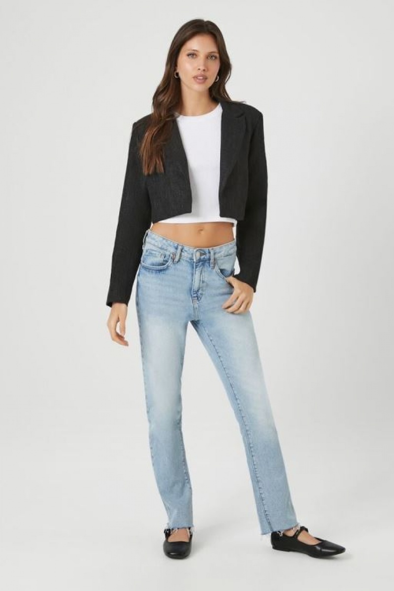 Blazer Forever 21 Cropped Open Front Tweed Mujer Negras | GVSqVWEUcnv