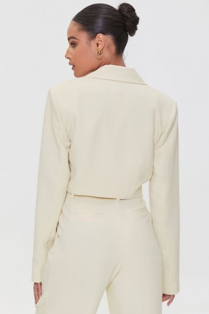 Blazer Forever 21 Cropped Surplice Mujer Creme | AAyvHPJQRy8