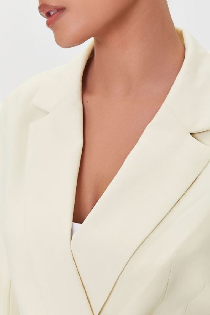 Blazer Forever 21 Cropped Surplice Mujer Creme | AAyvHPJQRy8