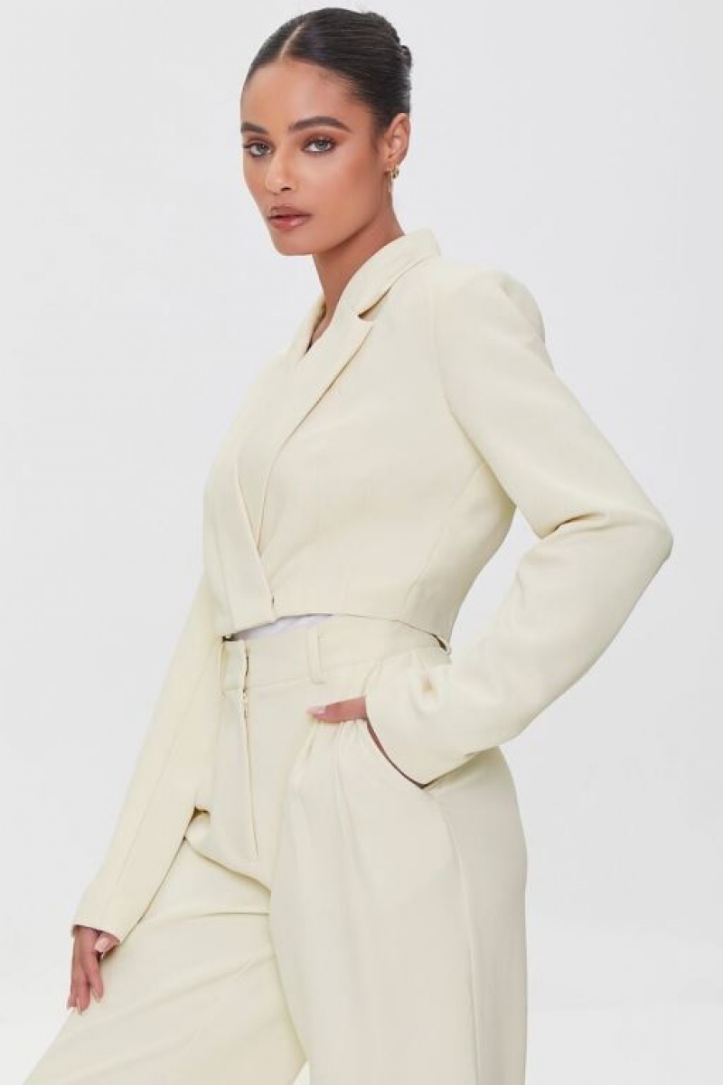 Blazer Forever 21 Cropped Surplice Mujer Creme | AAyvHPJQRy8