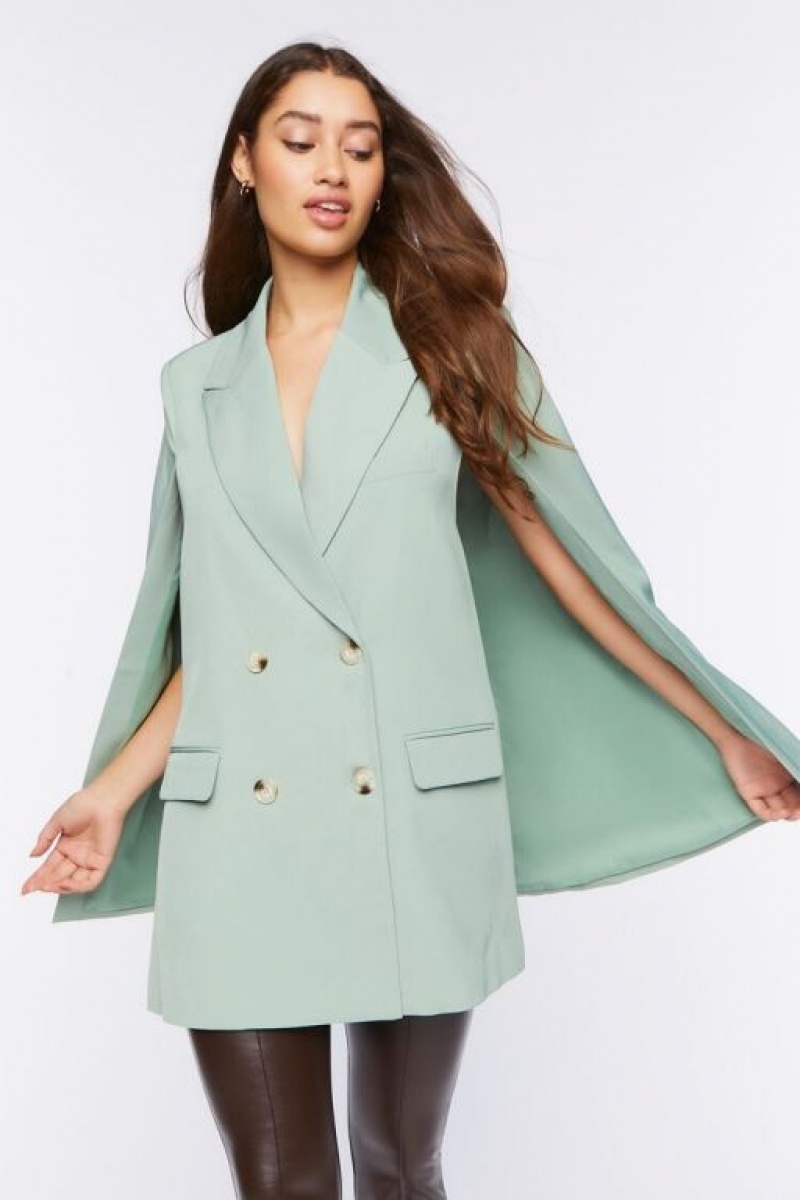 Blazer Forever 21 Double Breasted Cloak Mujer Verde Oliva | WSDT1jehOzk