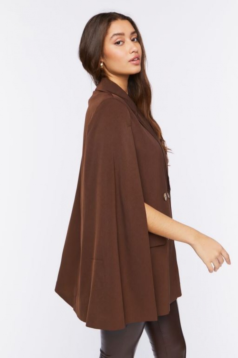 Blazer Forever 21 Double Breasted Cloak Mujer Chocolate | v1FTUWOYK6y