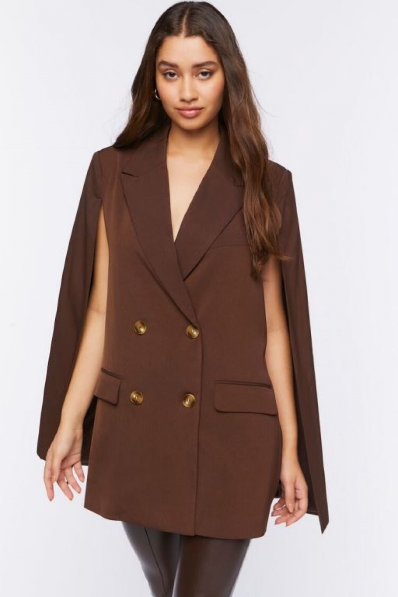 Blazer Forever 21 Double Breasted Cloak Mujer Chocolate | v1FTUWOYK6y