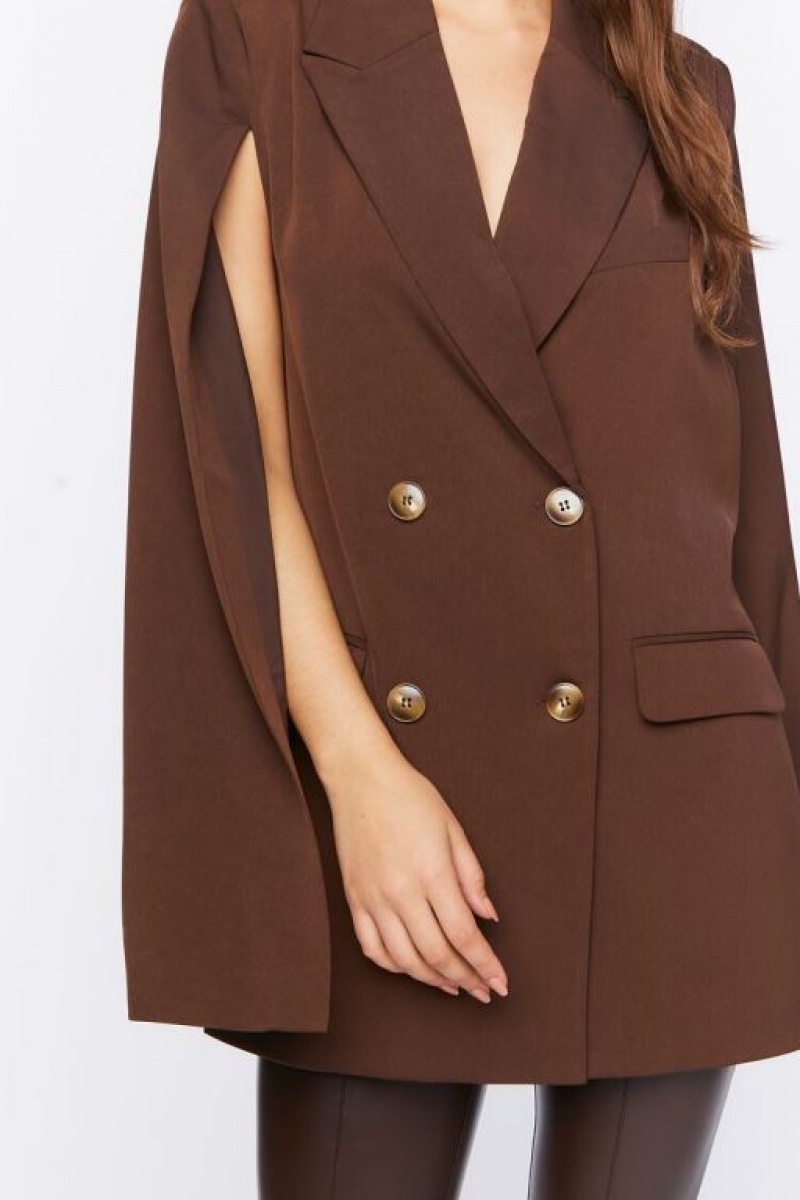 Blazer Forever 21 Double Breasted Cloak Mujer Chocolate | v1FTUWOYK6y