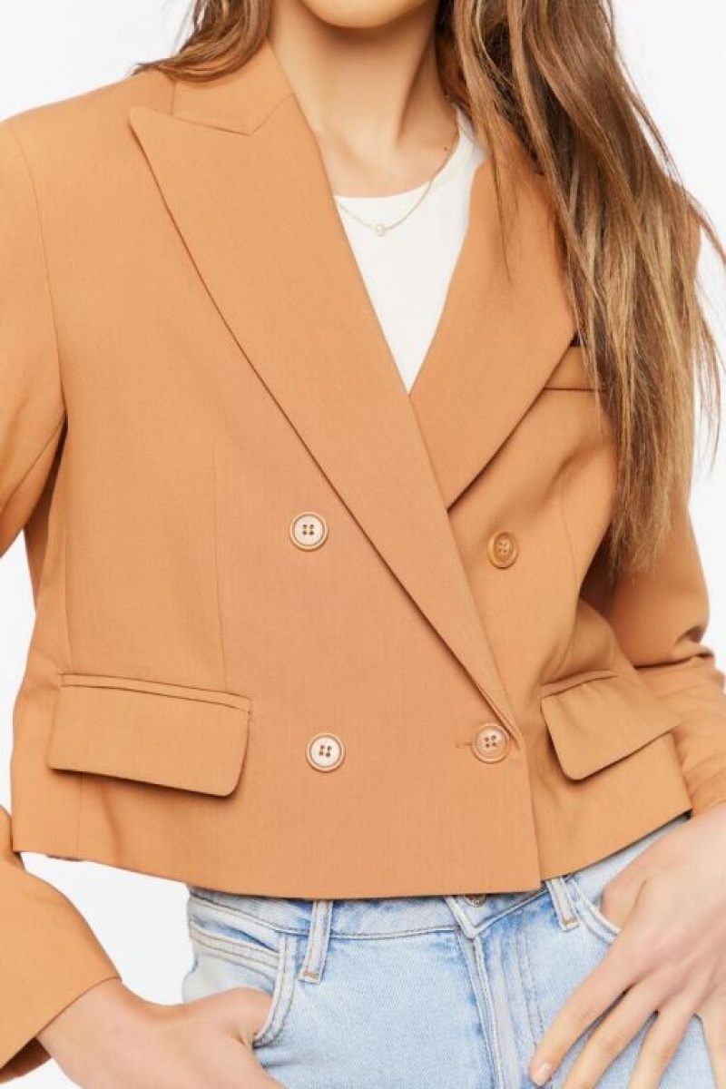 Blazer Forever 21 Double Breasted Cropped Mujer Beige | U49zMSnbUS2