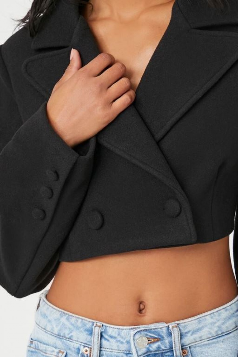 Blazer Forever 21 Double Breasted Cutout Cropped Mujer Negras | F4PcAUext1l