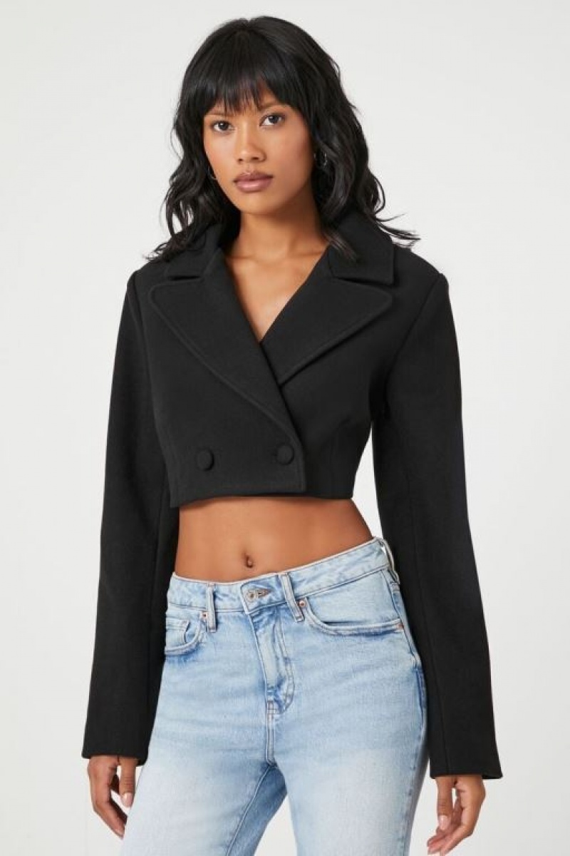 Blazer Forever 21 Double Breasted Cutout Cropped Mujer Negras | F4PcAUext1l