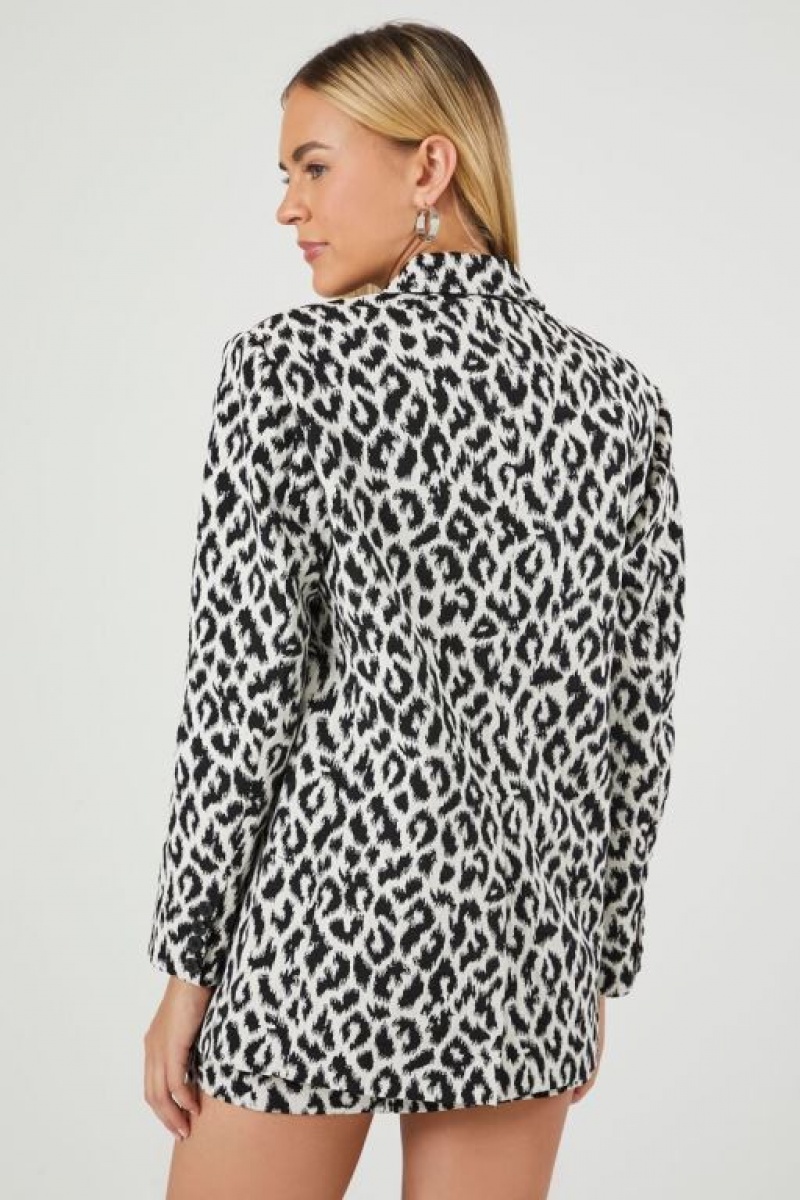 Blazer Forever 21 Double Breasted Leopard Print Mujer Blancas Multicolor | eGavT5BVezK