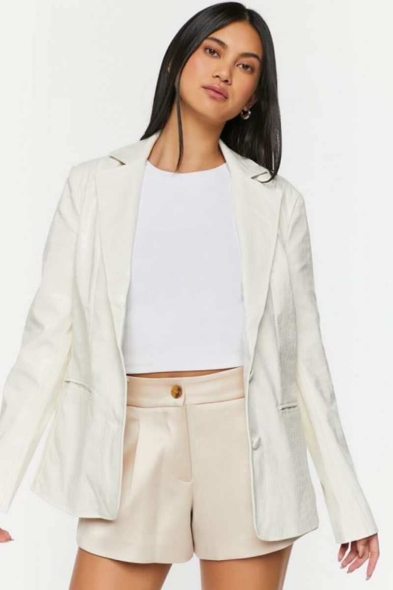 Blazer Forever 21 Faux Croc Cuero Mujer Blancas | tcu5DiHHJxu