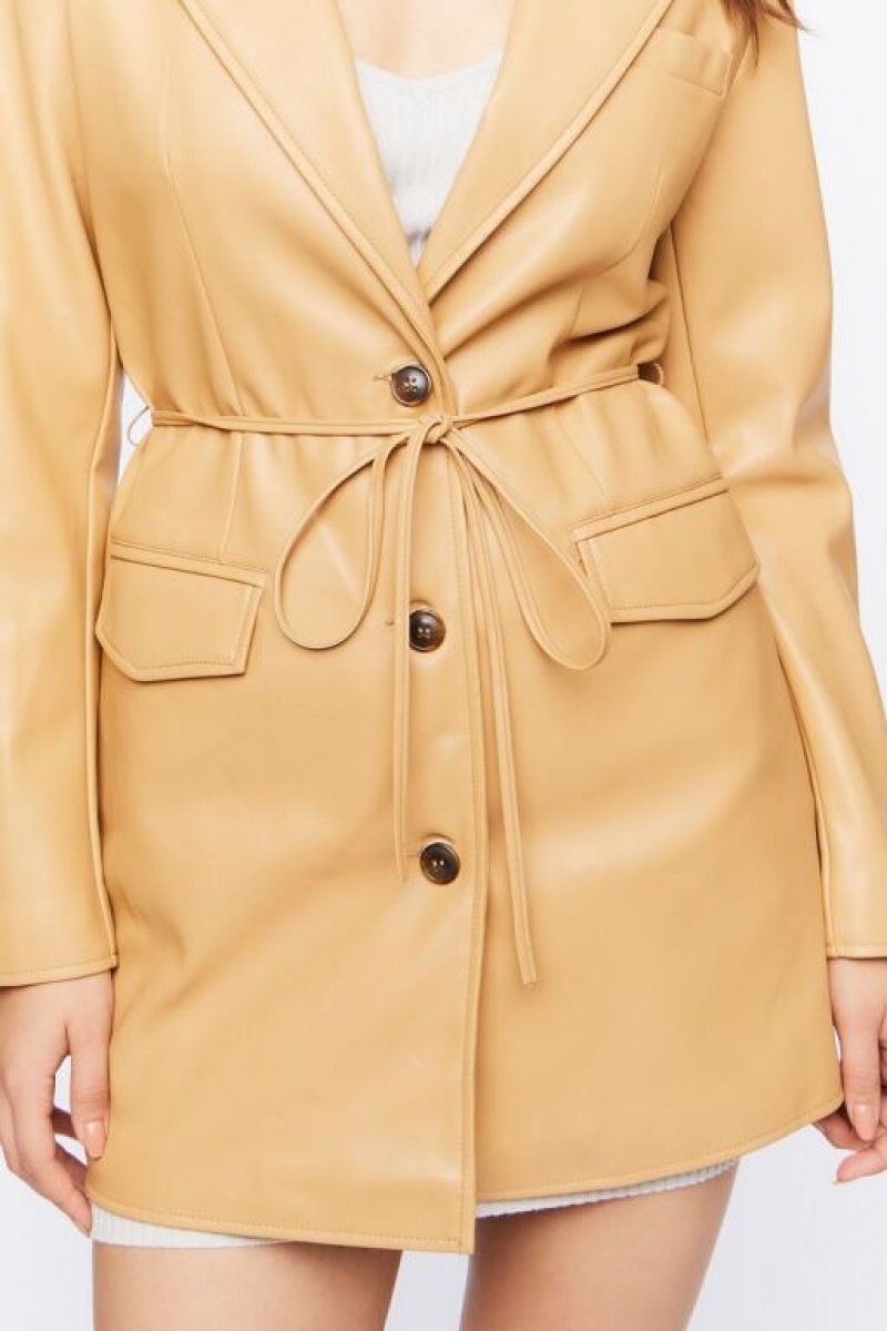 Blazer Forever 21 Faux Cuero Belted Mujer Marrones | iSa3xNMGv09