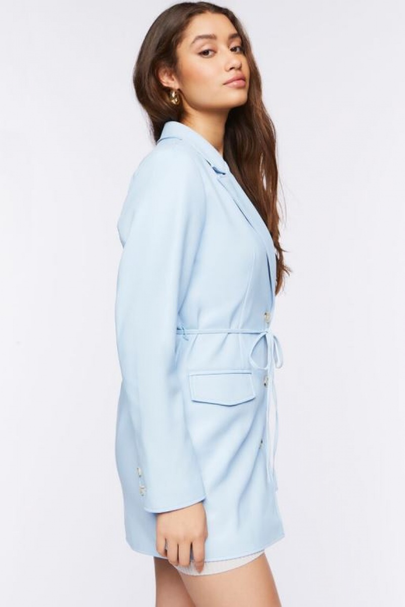 Blazer Forever 21 Faux Cuero Belted Mujer Azules | BcaIND0EmYQ