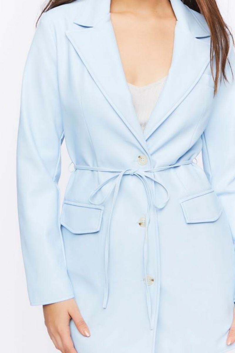 Blazer Forever 21 Faux Cuero Belted Mujer Azules | BcaIND0EmYQ