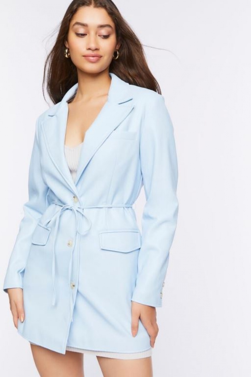 Blazer Forever 21 Faux Cuero Belted Mujer Azules | BcaIND0EmYQ