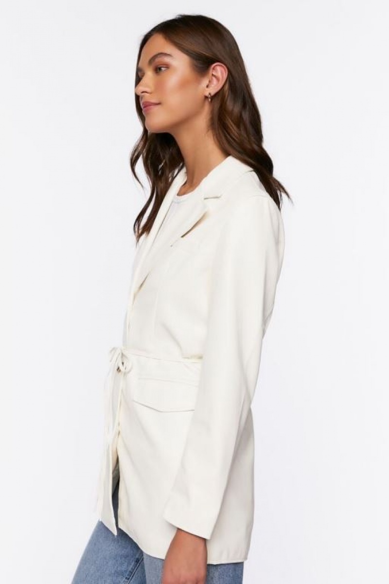 Blazer Forever 21 Faux Cuero Belted Mujer Creme | toyeXGFT6gH