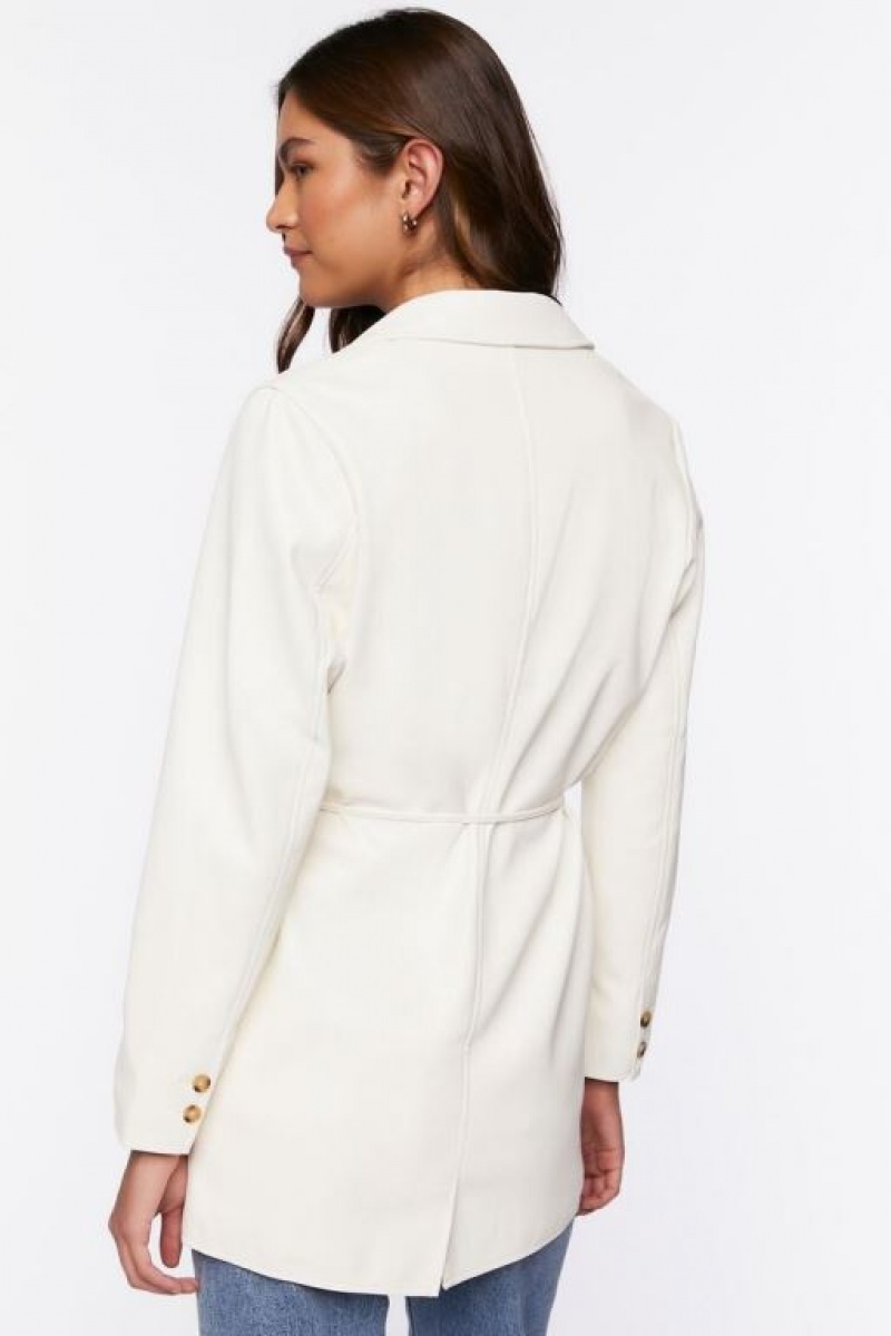 Blazer Forever 21 Faux Cuero Belted Mujer Creme | toyeXGFT6gH