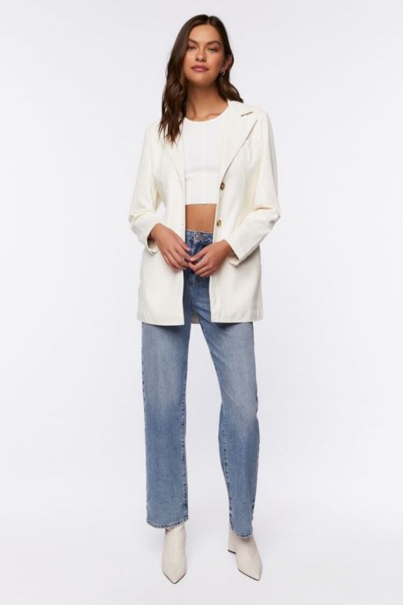 Blazer Forever 21 Faux Cuero Belted Mujer Creme | toyeXGFT6gH