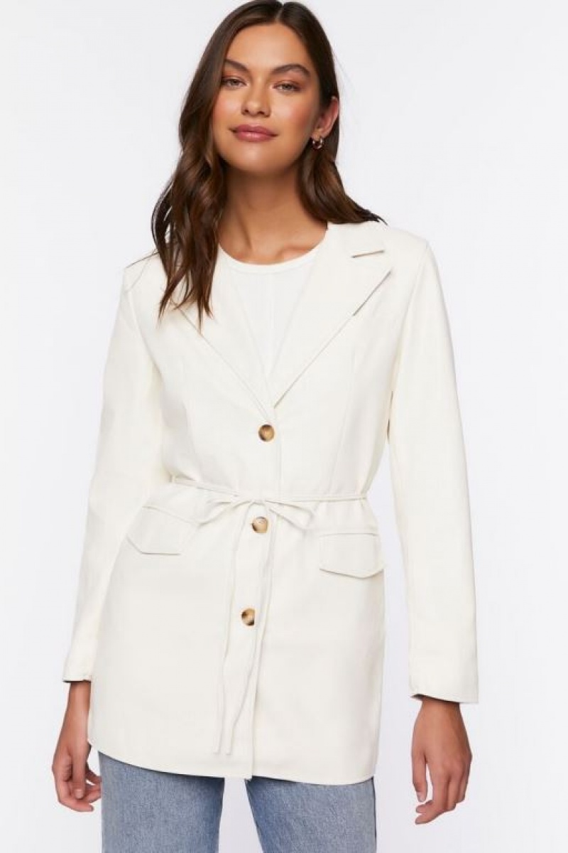 Blazer Forever 21 Faux Cuero Belted Mujer Creme | toyeXGFT6gH