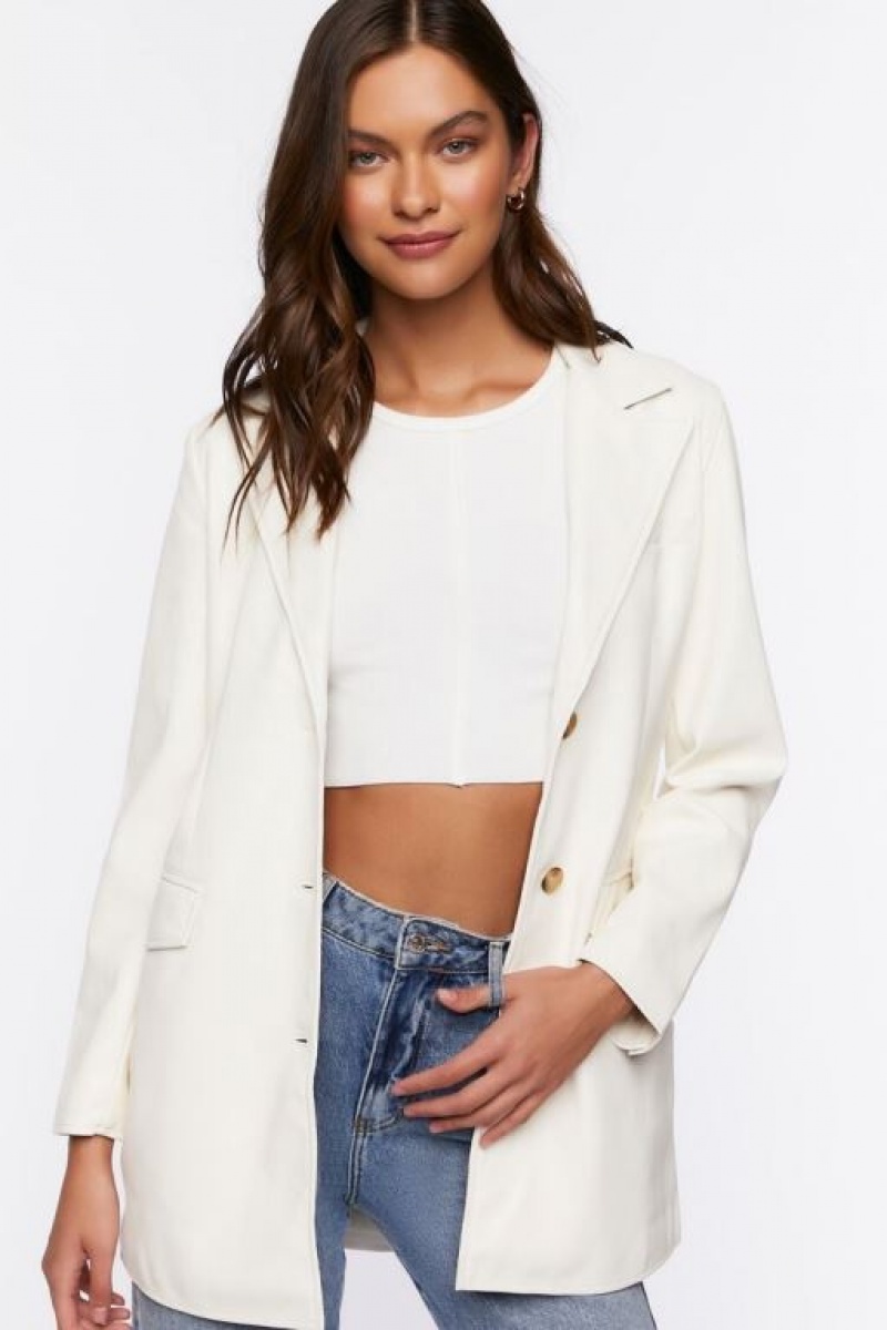 Blazer Forever 21 Faux Cuero Belted Mujer Creme | toyeXGFT6gH