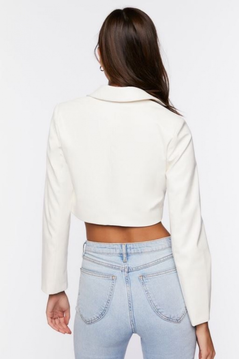 Blazer Forever 21 Faux Cuero Cropped Mujer Creme | wpJZosCGVtp