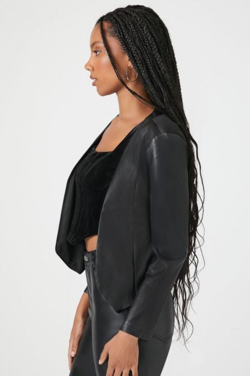 Blazer Forever 21 Faux Cuero Cropped Mujer Negras | 6yMZzjPBPqS