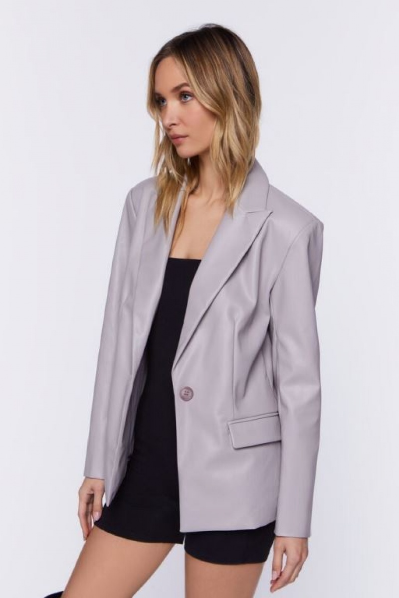 Blazer Forever 21 Faux Cuero Mujer Gris | z5vm5ITEsCj