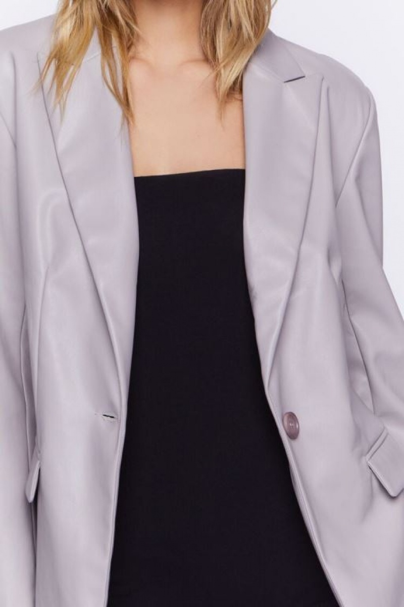 Blazer Forever 21 Faux Cuero Mujer Gris | z5vm5ITEsCj