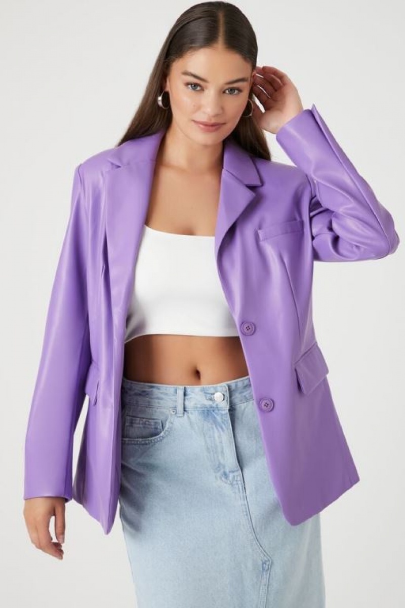 Blazer Forever 21 Faux Cuero Mujer Moradas | A7e9xp8NFK8