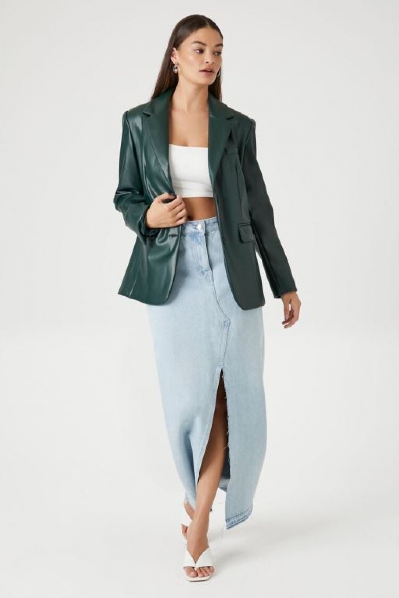 Blazer Forever 21 Faux Cuero Mujer Verde | zCWz5MF8KPw