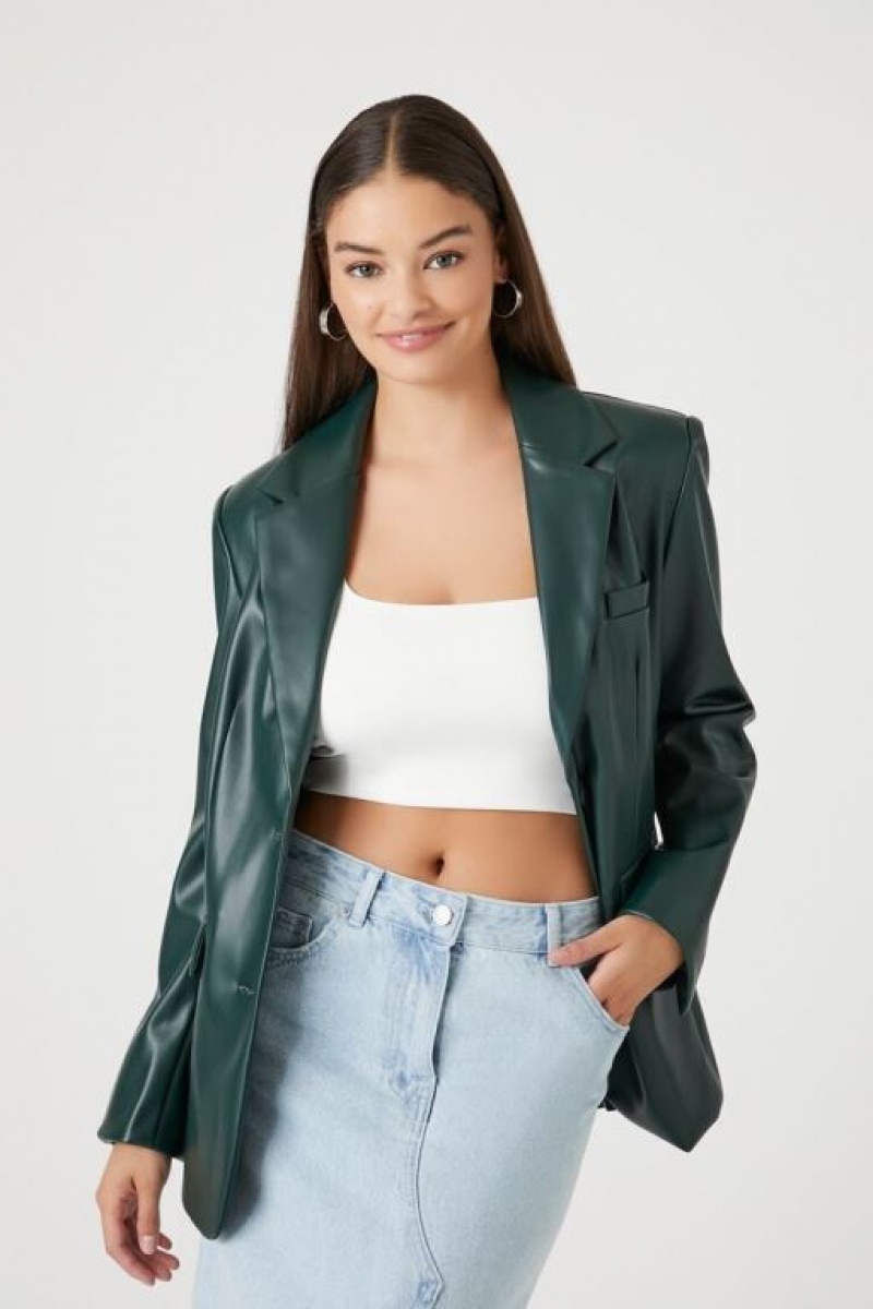 Blazer Forever 21 Faux Cuero Mujer Verde | zCWz5MF8KPw