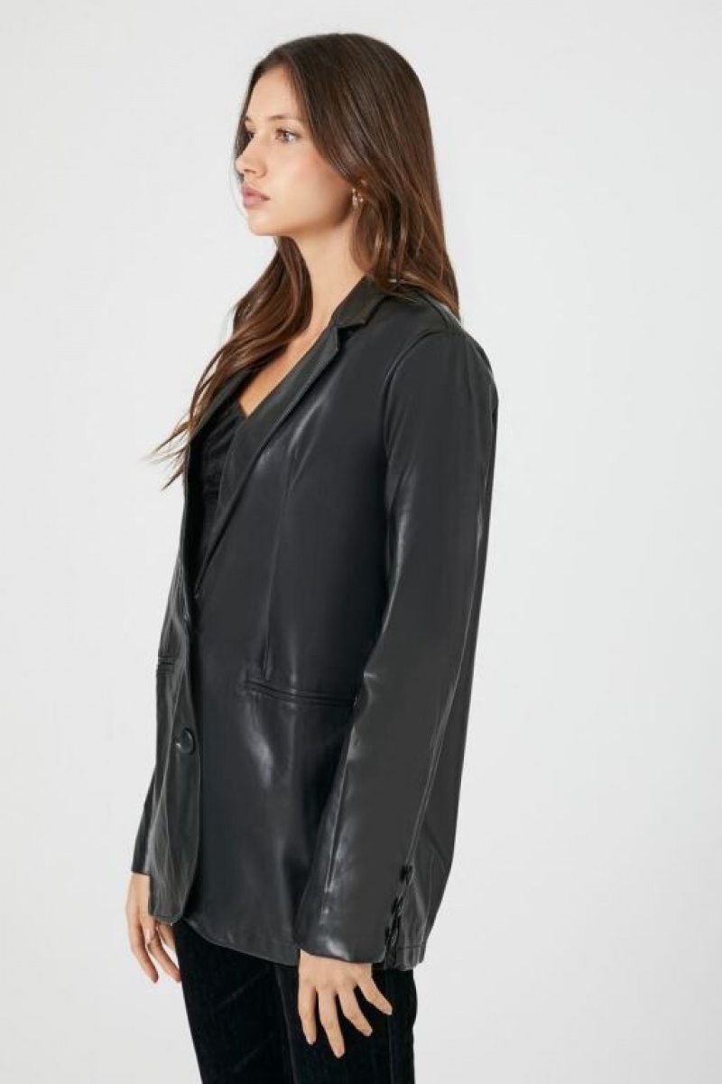 Blazer Forever 21 Faux Cuero Notched Mujer Negras | ooAKVlgKdEJ