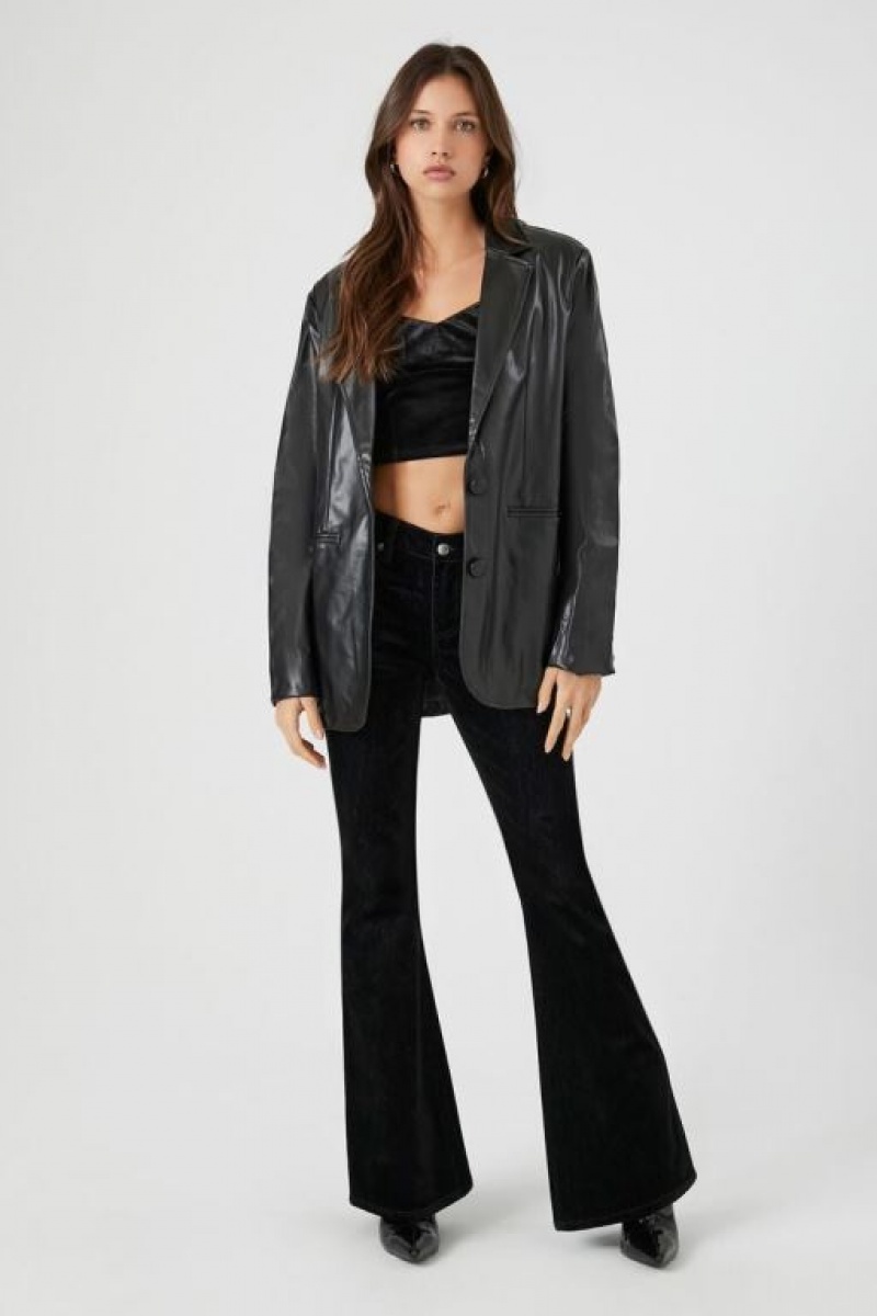 Blazer Forever 21 Faux Cuero Notched Mujer Negras | ooAKVlgKdEJ