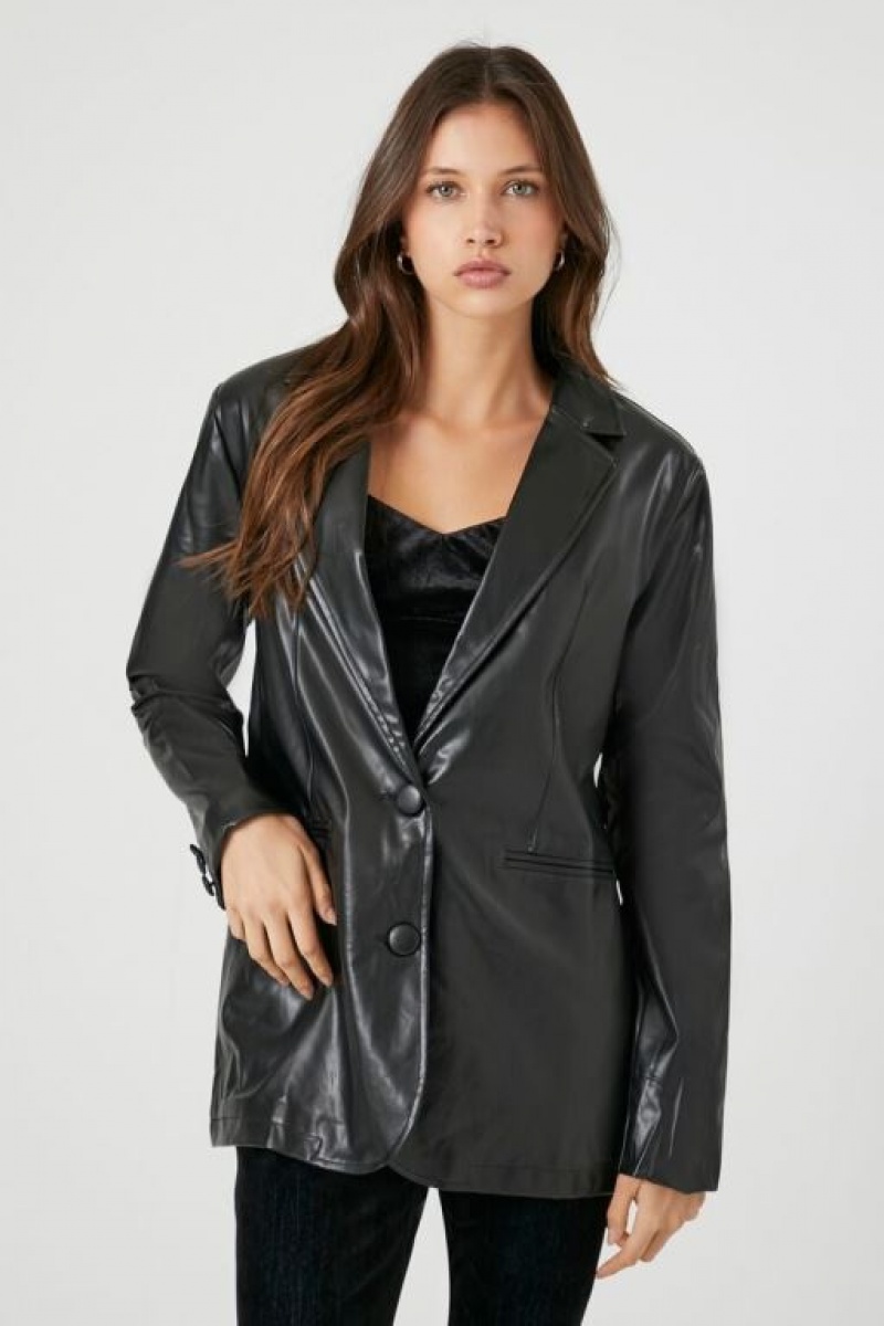 Blazer Forever 21 Faux Cuero Notched Mujer Negras | ooAKVlgKdEJ