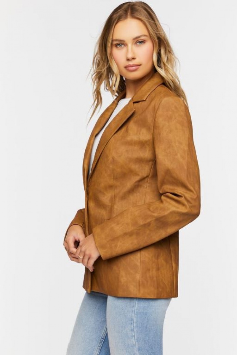 Blazer Forever 21 Faux Cuero Single Breasted Mujer Marrones | bb6K9rWBn9j