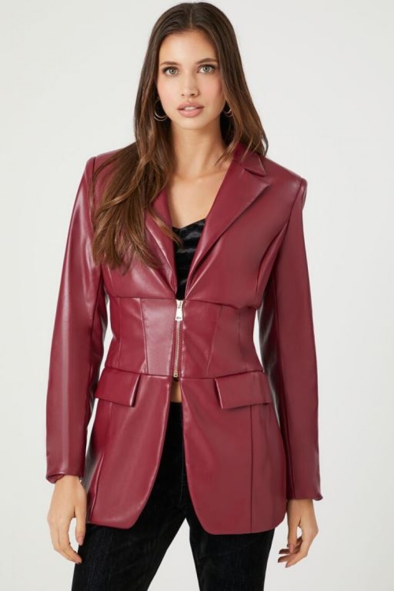 Blazer Forever 21 Faux Cuero Zip Up Mujer Rojas | ppx6Ho6ruD8