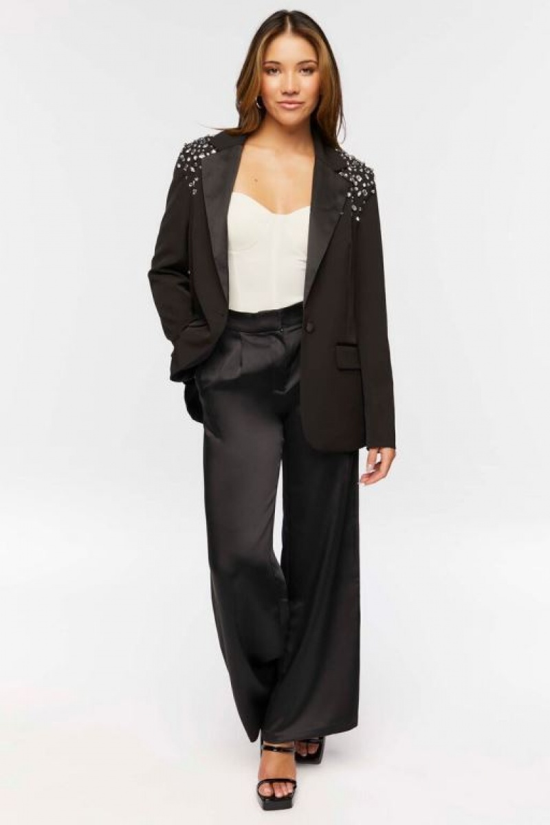 Blazer Forever 21 Faux Gem Shoulder Mujer Negras | s3G0897MN5y