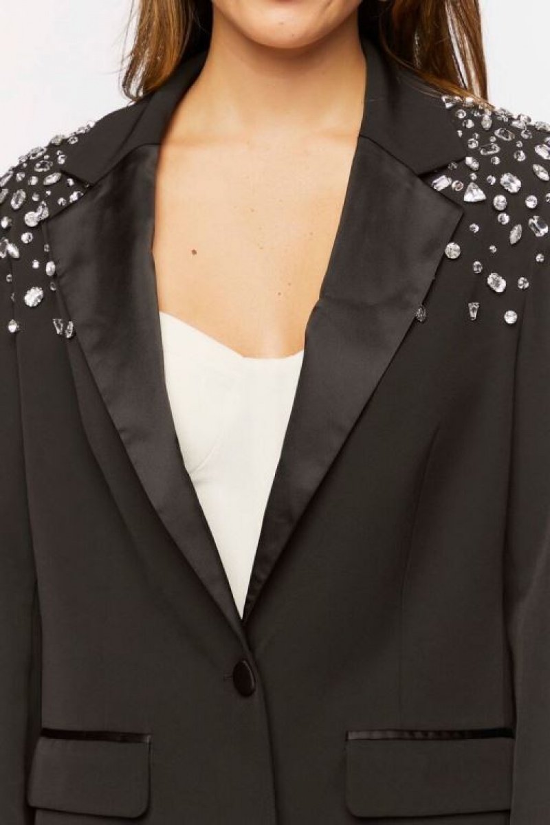 Blazer Forever 21 Faux Gem Shoulder Mujer Negras | s3G0897MN5y