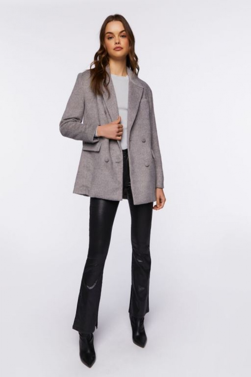 Blazer Forever 21 Faux Lana Double Breasted Mujer Gris | lYdPAau03LL