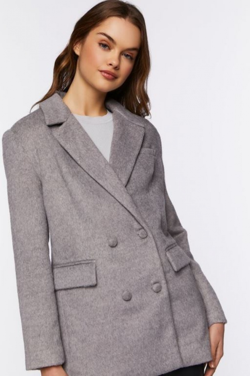 Blazer Forever 21 Faux Lana Double Breasted Mujer Gris | lYdPAau03LL