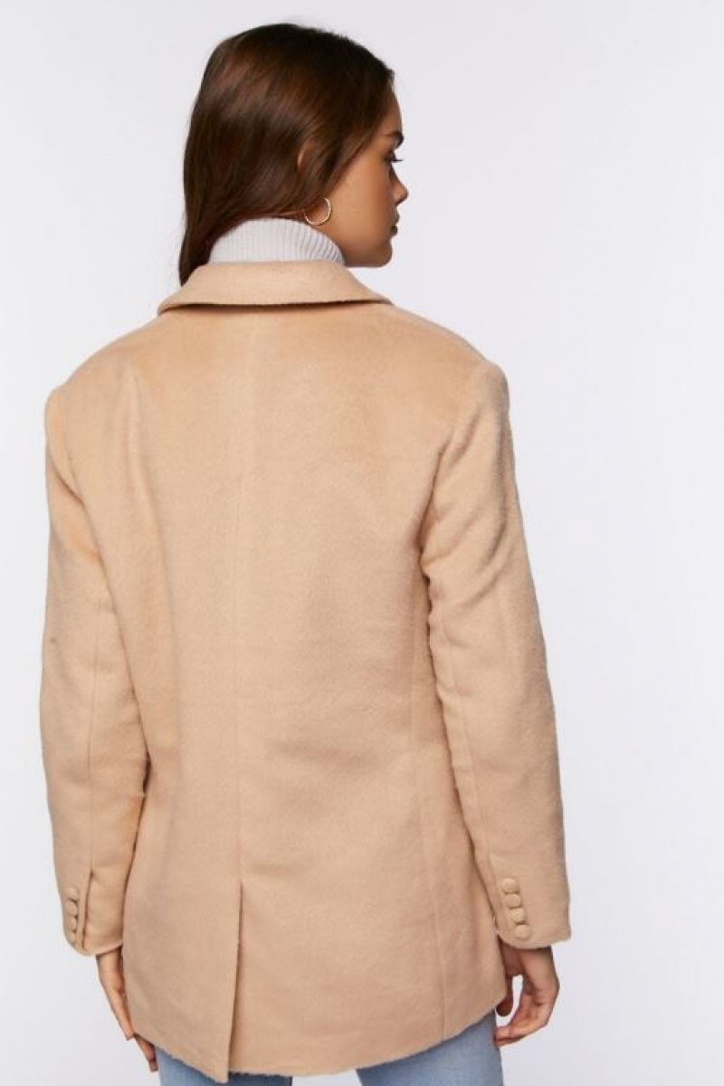 Blazer Forever 21 Faux Lana Double Breasted Mujer Beige | ewoFGKE50b9