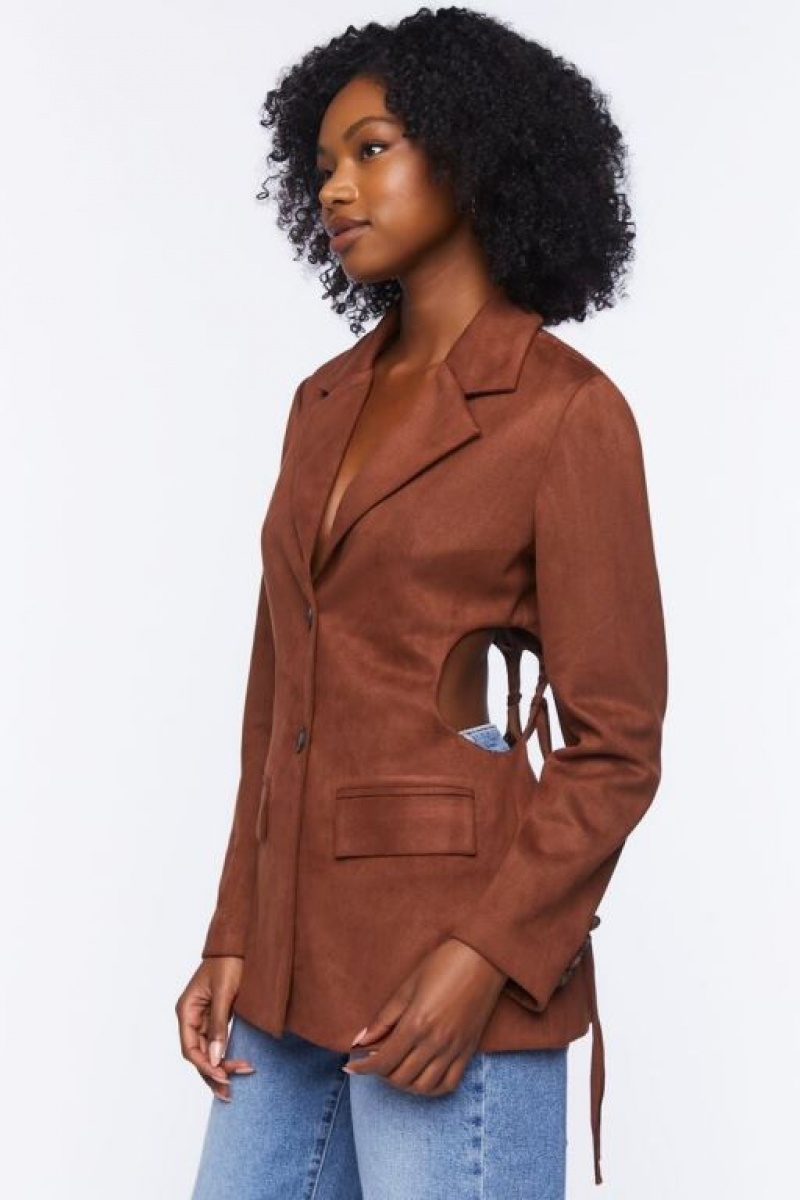 Blazer Forever 21 Faux Suede Cutout Mujer Chocolate | 1Gu7Cc7q8BQ