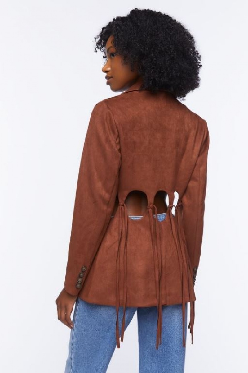 Blazer Forever 21 Faux Suede Cutout Mujer Chocolate | 1Gu7Cc7q8BQ