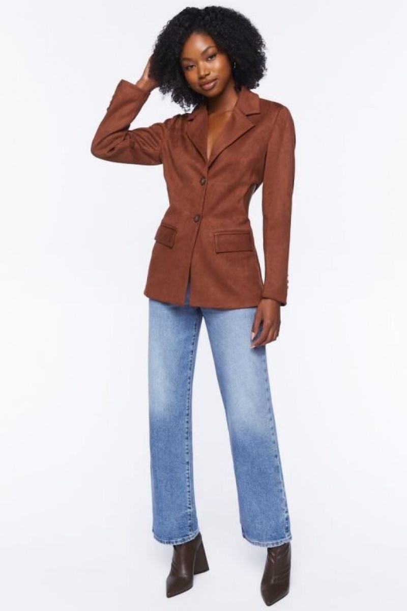 Blazer Forever 21 Faux Suede Cutout Mujer Chocolate | 1Gu7Cc7q8BQ