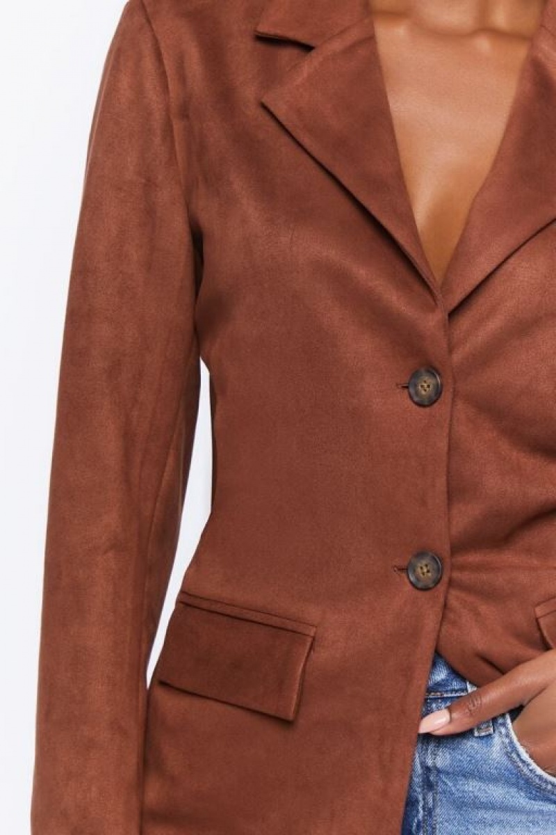 Blazer Forever 21 Faux Suede Cutout Mujer Chocolate | 1Gu7Cc7q8BQ