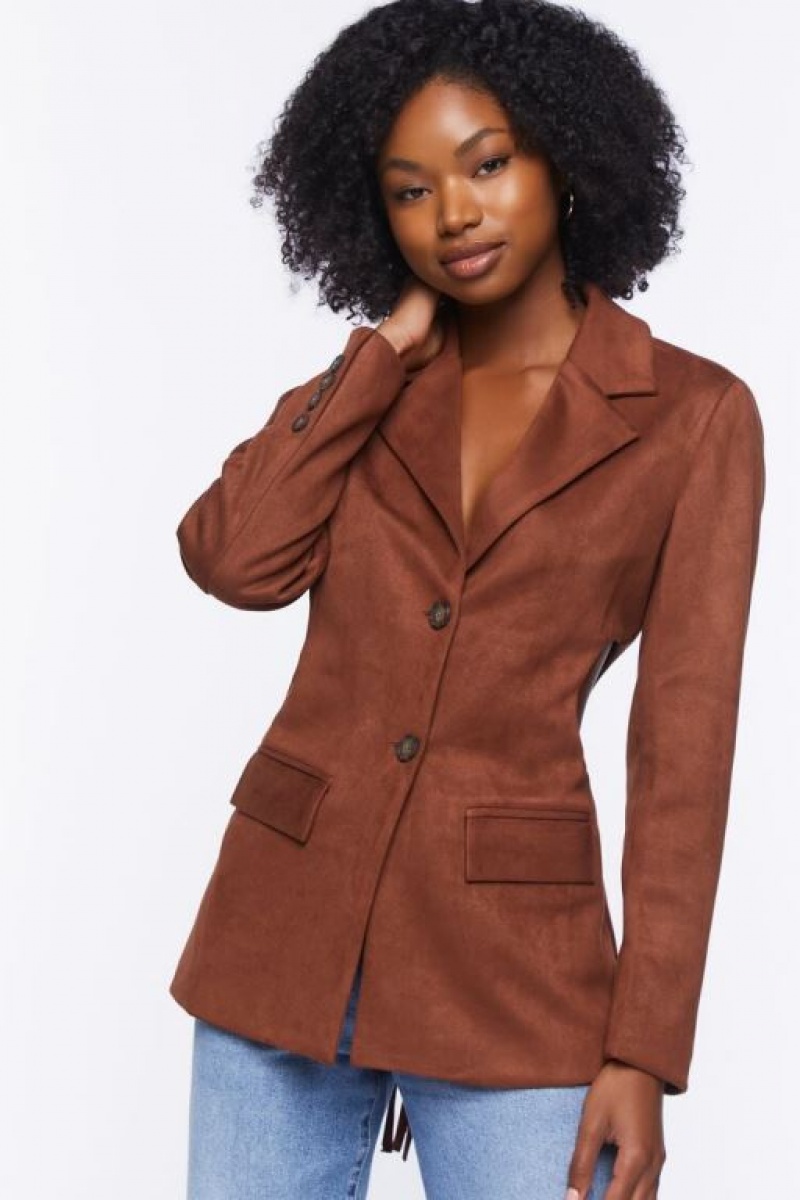 Blazer Forever 21 Faux Suede Cutout Mujer Chocolate | 1Gu7Cc7q8BQ