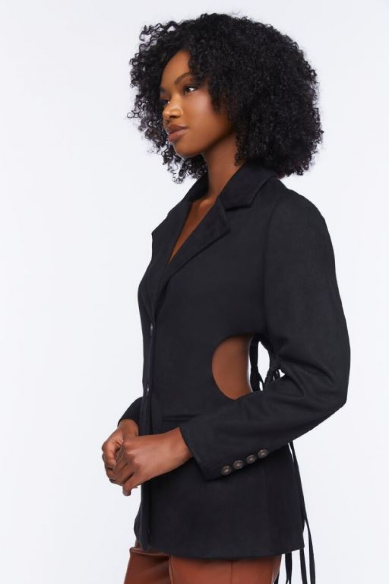 Blazer Forever 21 Faux Suede Cutout Mujer Negras | A3D4rXDbNaF