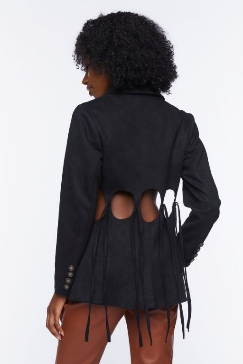 Blazer Forever 21 Faux Suede Cutout Mujer Negras | A3D4rXDbNaF